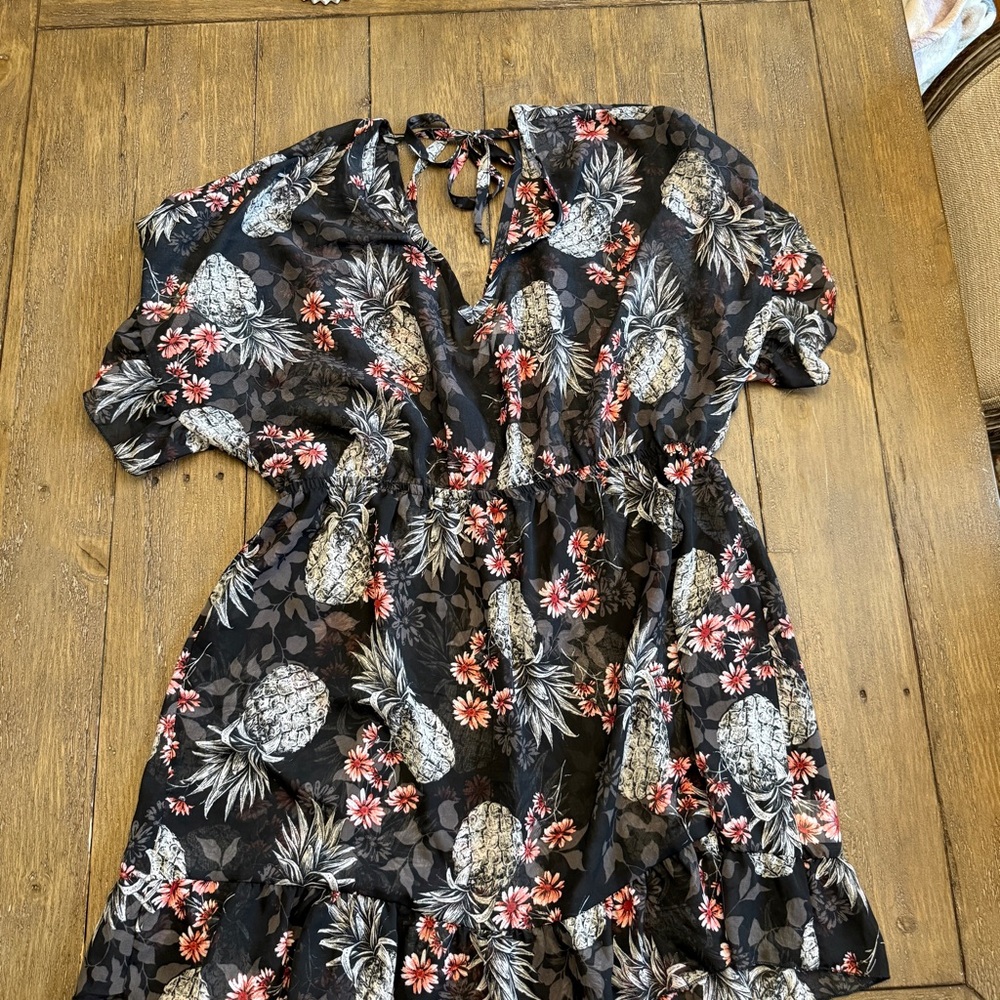 Miken Black Floral Swim Cover-Up